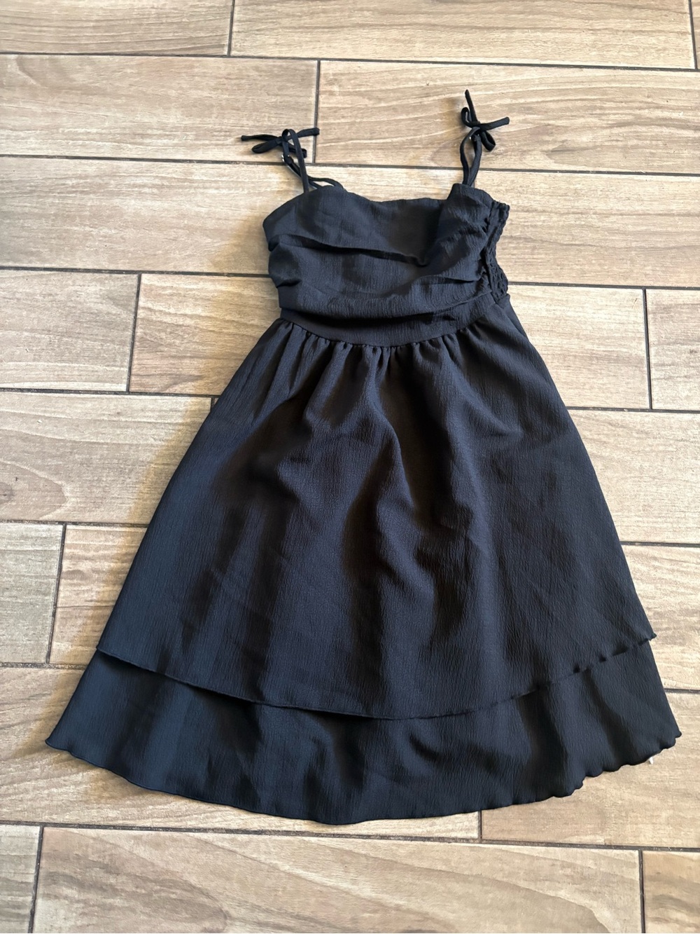 Girls Black Tiered Sundress with Tie Straps - Kids Casual Dress